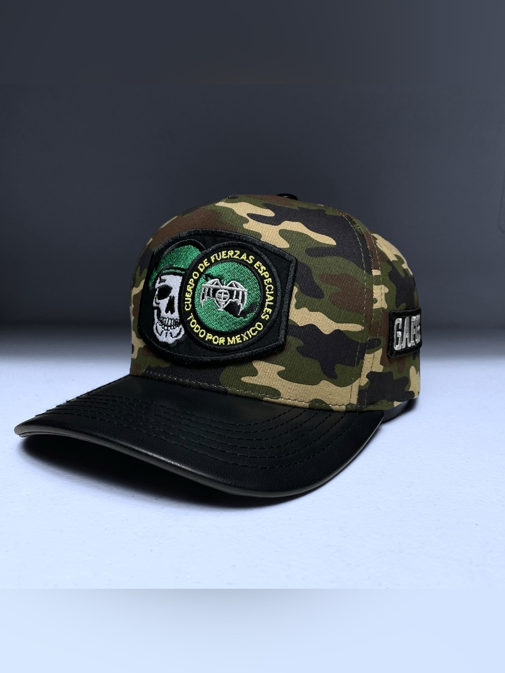 GAFES Mexico Fuerzas Especiales Camo Snapback Hat with PU Leather Brim